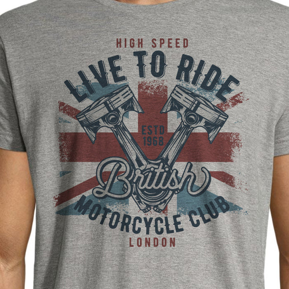 T-Shirt gris chiné Homme manches courtes | Live to Ride British biker | idée cadeau motard