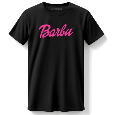 T-Shirt noir homme Barbu parodie logo barbie | 100% coton manches courtes | idée cadeau humour