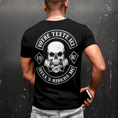 T-Shirt Motard Personnalisable | Noir Homme Manches courtes | logo dos, chapter, motorcycle club
