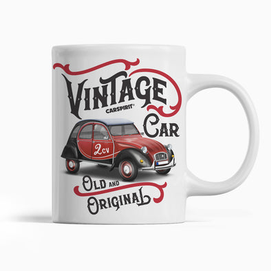 Mug Vintage 2 cv | en Céramique, Blanc Brillant | imprimé des 2 côtés | idée cadeau fan voiture citroën