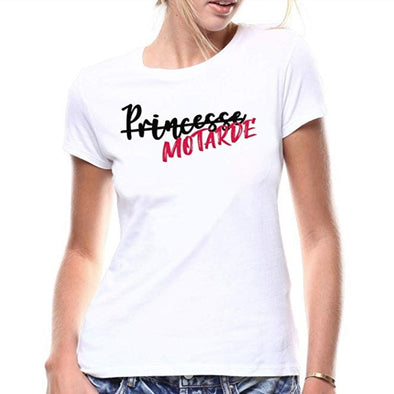 T-Shirt Blanc coupe slim Femme princesse Motarde | 100% coton | idée cadeau fan de moto