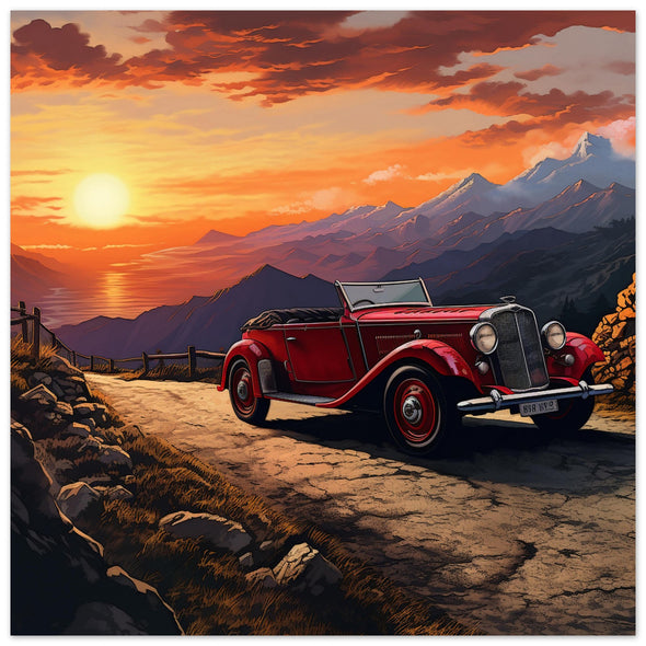 Poster 40x40cm  classique en papier mat - Nostalgic Sunset - voiture de collection