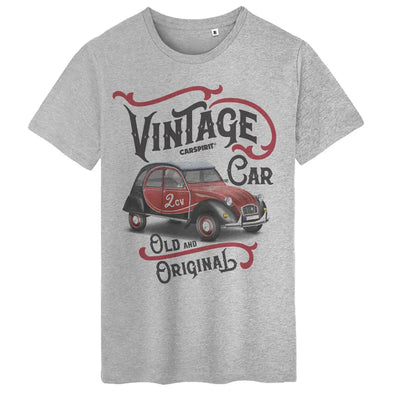 T-Shirt Vintage 2CV | homme Gris chiné 100% coton,manches courtes | idée cadeau fan voiture ancienne Maxi-Shirt