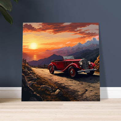 Poster 40x40cm  classique en papier mat - Nostalgic Sunset - voiture de collection