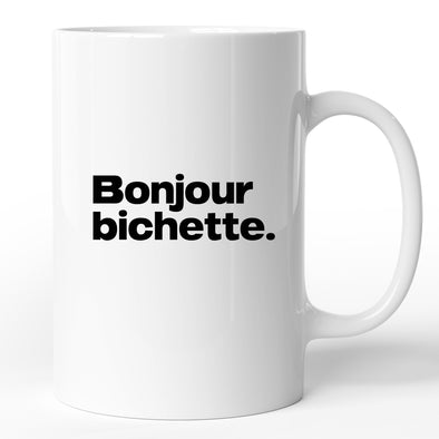 Mug drôle Bonjour bichette | idée cadeau humoristique | tasse céramique blanc brillant, marqué des 2 côtés