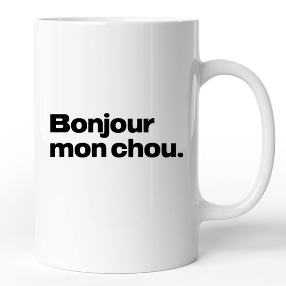 Mug drôle Bonjour mon chou | idée cadeau humoristique | tasse céramique blanc brillant, marqué des 2 côtés