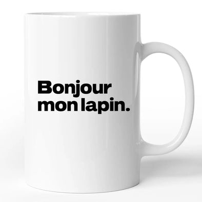 Mug drôle Bonjour mon lapin | idée cadeau humoristique | tasse céramique blanc brillant, marqué des 2 côtés Maxi Shirt