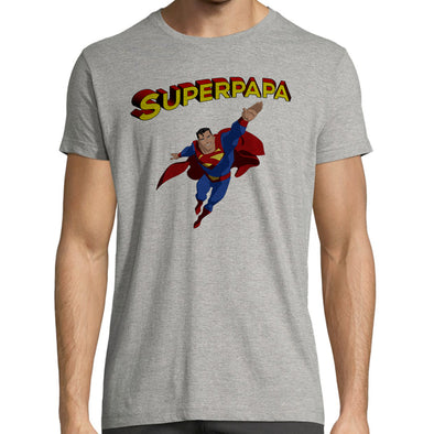 T-Shirt Gris chiné Homme Super Papa | Manches courtes, 100% coton | idée cadeau fête des pères