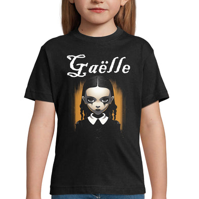 T-Shirt Enfant personnalisé Mercredi Addams avec prénom | tissu épais, 100% coton | idée cadeau halloween fille