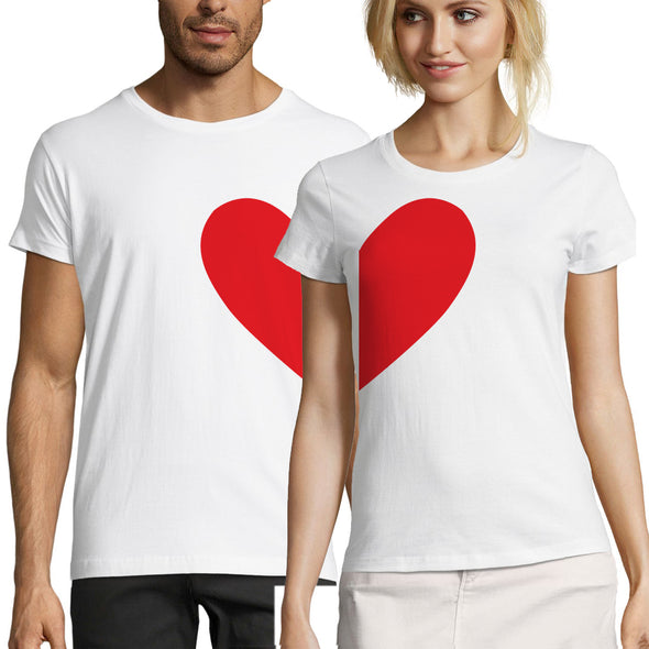 T-Shirts couple (x2) Coeur séparé - votre moitié - 100% coton, coupe ajustée, idée cadeau saint valentin