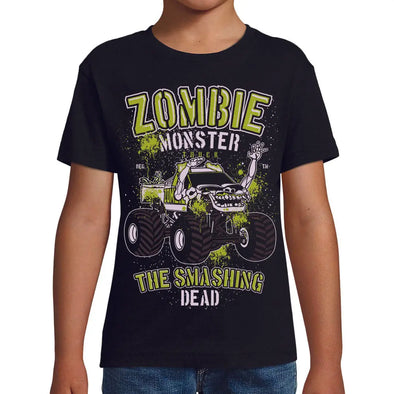 T-Shirt noir Enfant Voiture Monster Truck Zombie | tissu épais, 100% coton | idée cadeau frère ou cousin Maxishirt.fr