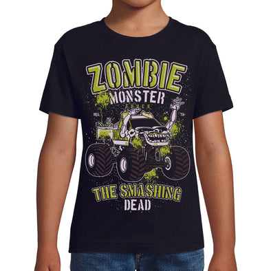 T-Shirt noir Enfant Voiture Monster Truck Zombie | tissu épais, 100% coton | idée cadeau frère ou cousin