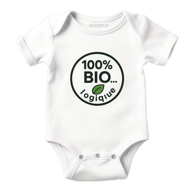 Body bébé humour logo 100% bio, Vêtement Blanc nouveau né MAXI SHIRT
