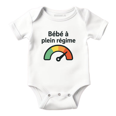 Body bébé humour 'Bébé à plein régime', Vêtement Blanc nouveau né 100% coton MAXI SHIRT