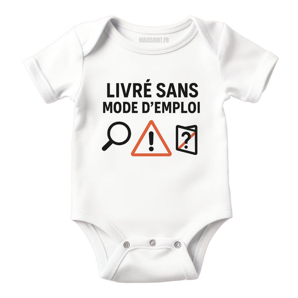 Body bébé humour 'Livré sans mode d'emploi', Vêtement Blanc nouveau né 100% coton MAXI SHIRT