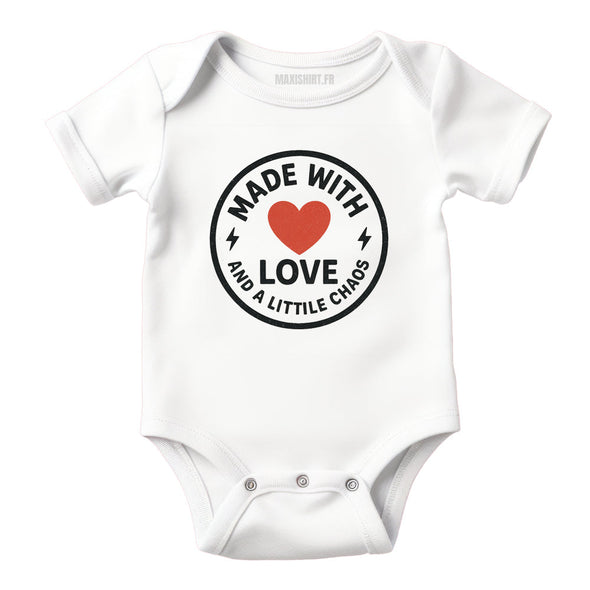 Body bébé humour 'Made with Love', Vêtement Blanc nouveau né 100% coton MAXI SHIRT