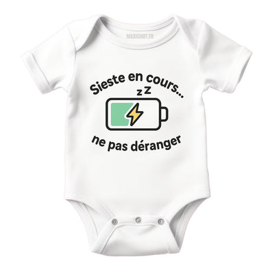 Body bébé humour Sieste en cours, Vêtement Blanc nouveau né 100% coton MAXI SHIRT