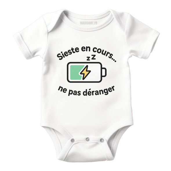 Body bébé humour Sieste en cours, Vêtement Blanc nouveau né 100% coton MAXI SHIRT