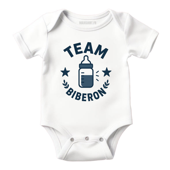 Body bébé humour Team Biberon, Vêtement Blanc nouveau né 100% coton MAXI SHIRT