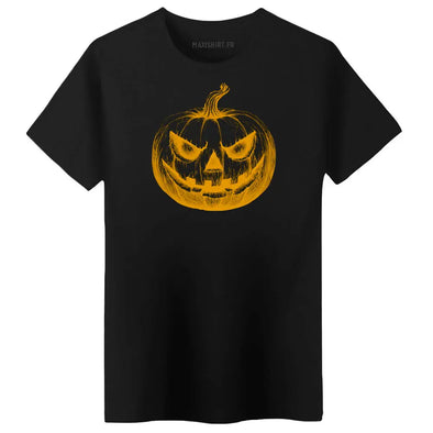 T-Shirt noir Homme 100% coton manches courtes | Citrouille idée cadeau Halloween Maxi-Shirt