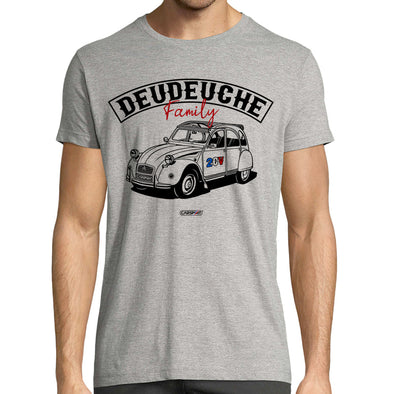 T-Shirt homme gris chiné (Taille 3XL) dessin 2cv Deudeuche Family | Outlet