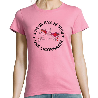 T-Shirt Rose Femme 100% coton | Humour Licornasse | idée cadeau pour maman, tata, copine, soeur | Coupe fit ajustée