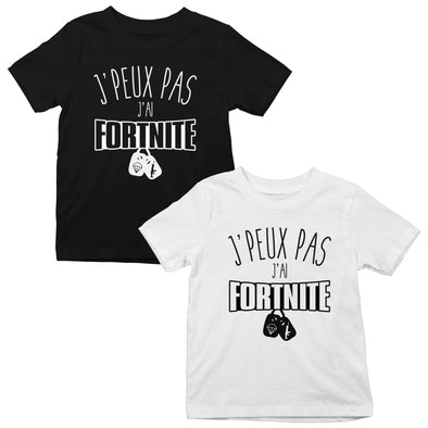 Lot de 2 t-shirts enfant manches courtes noir et blanc | 100% coton | imprimé humour jeu fortnite