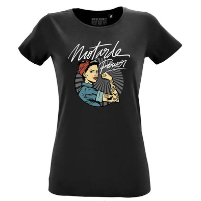 T-Shirt noir Femme ( Taille M ) Motarde Power, Outlet