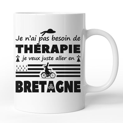 Mug Breton humoristique Thérapie Bretagne | en Céramique | Blanc Brillant | imprimé des 2 côtés