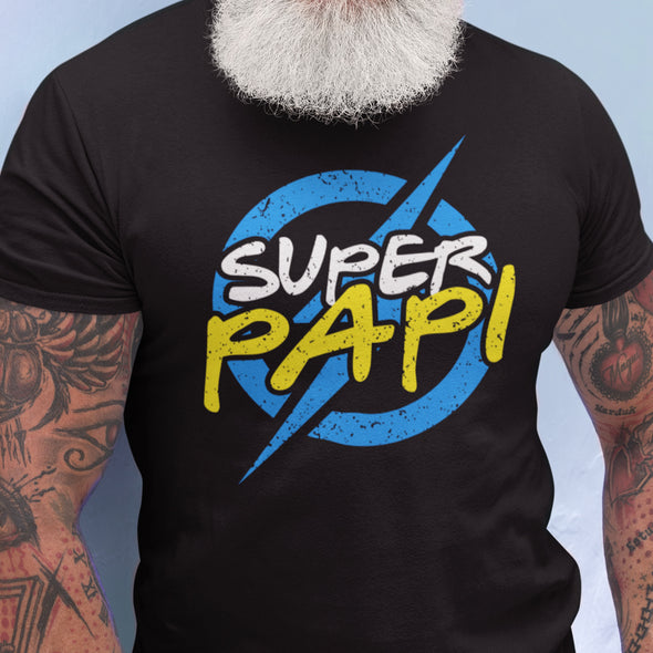 T-Shirt Super Hero Papy | Noir |  manches courtes | 100% coton | idée cadeau fête des grand-pères