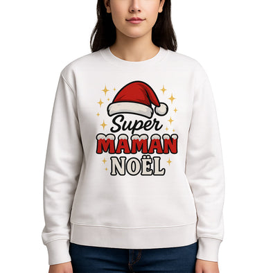 Sweat femme Super Maman Noël, Blanc, idée cadeau chaleureuse MAXI SHIRT
