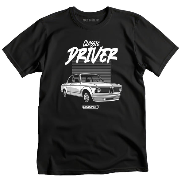 T-Shirt Classic Driver BM, Coton, Noir, Coupe Régulière, Idée cadeau homme MAXI SHIRT