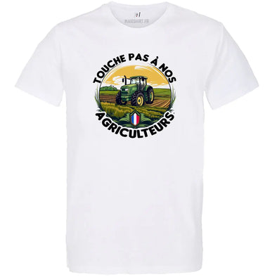 T-Shirt soutien Touche pas à nos agriculteurs français | 100% coton, imprimé en France Maxi-Shirt