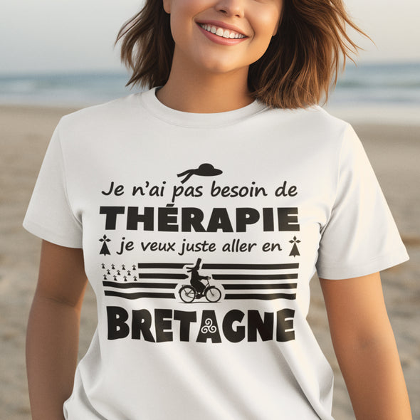 T-Shirt Blanc 100% coton manches courtes | humour thérapie Bretagne breizh | idée cadeau breton