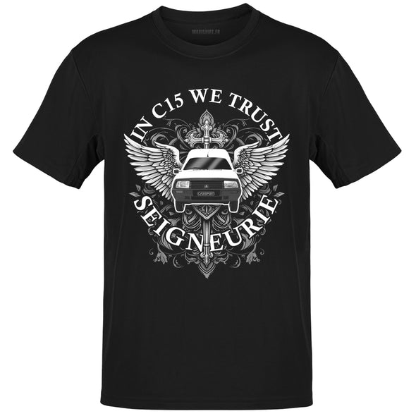 T-Shirt noir homme C15 du Seigneur | 100% coton | coupe régulière | idée cadeau collector