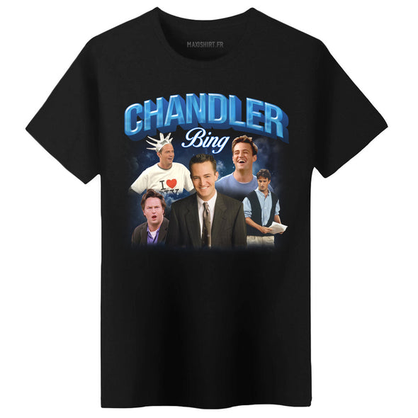 T-Shirt unisexe inédit fan de la série Friends | CHANDLER Bing | noir 100% coton bio | idée cadeau vintage