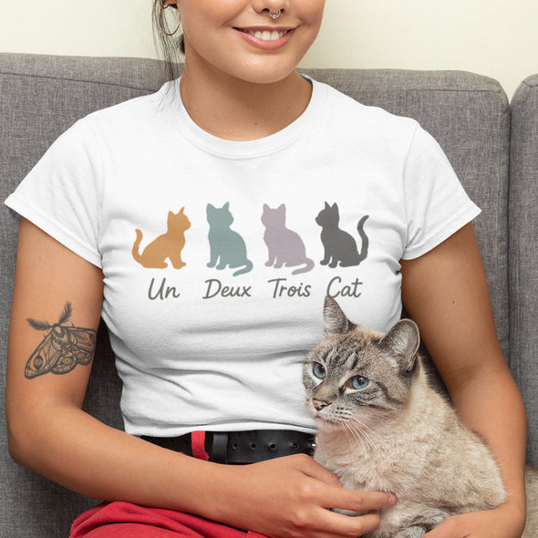 T-Shirt Chat 'Un, deux, trois, Cat' Blanc 100% coton MAXI SHIRT