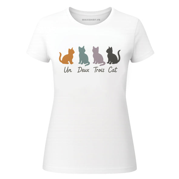 T-Shirt Chat 'Un, deux, trois, Cat' Blanc 100% coton MAXI SHIRT