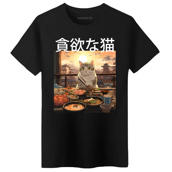 T-Shirt Chat gourmand Japonais  | 100% coton bio, coupe régulière | doux et confortable