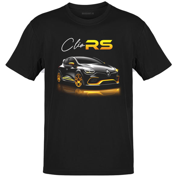 T-Shirt premium Noir imprimé Clio RS | 100% coton, coupe régulière | idée cadeau fan voiture