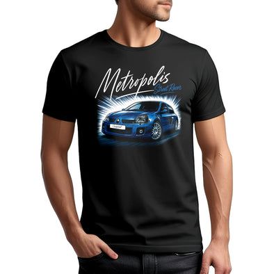 T-Shirt Clio V6 Bleue, Voiture de Sport Street racer, Design Graphique, Noir MAXI SHIRT