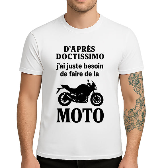 T-Shirt Moto Humour Homme 'Besoin de Moto', Imprimé Motard, Blanc MAXI SHIRT