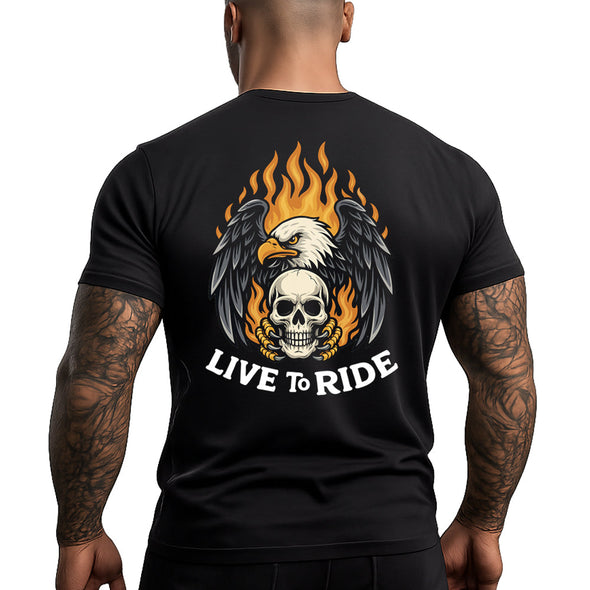 T-shirt Motard Aigle Ride to Live, Noir, style biker, 100% coton MAXI SHIRT