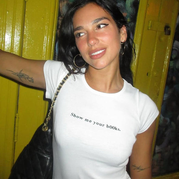 T-Shirt blanc femme | Show me your books | inspiré par Dua Lipa MAXI SHIRT