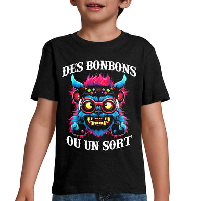 T-Shirt unisexe Monstre | des bonbons ou un sort | pour Garçon ou Fille | tissu épais, 100% coton | idée cadeau enfant