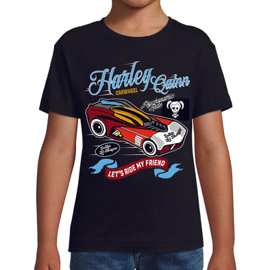 T-Shirt noir Enfant hotwheels de Harley Quinn | tissu épais, 100% coton | idée cadeau frère ou cousin