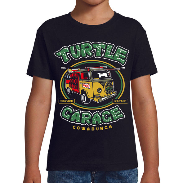 T-Shirt noir Enfant Garage des tortues ninjas | tissu épais, 100% coton | idée cadeau frère ou cousin