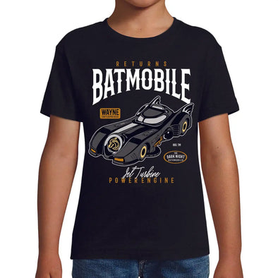 T-Shirt noir Enfant Hotwheels Batmobile de Batman | tissu épais, 100% coton | idée cadeau frère ou cousin Maxishirt.fr