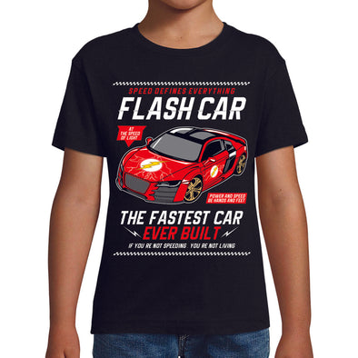 T-Shirt noir Enfant hotwheels audi r8 Flash Car | tissu épais, 100% coton | idée cadeau frère ou cousin