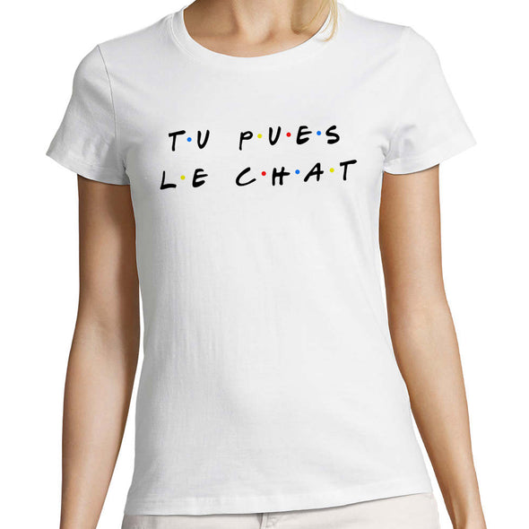 T-Shirt Blanc Tu Pues le Chat  | 100% coton, doux et résistant | idée cadeau fan Friends